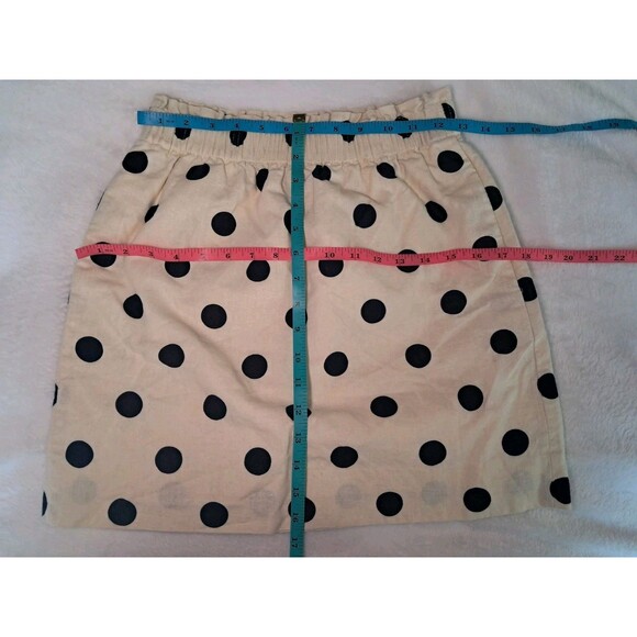 J. Crew Polka Dot Pull On Skirt Elastic Waist Linen Blend Cream Black Size 00 - Picture 8 of 10